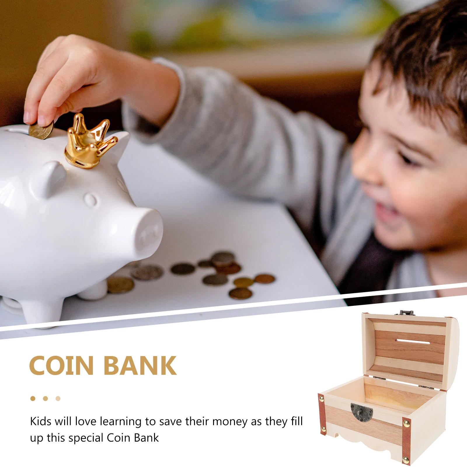 

Wooden Piggy Bank Real Wood Money Box Decorative Chest Box With Key Coin Container Desktop Ornament Savings Jar For