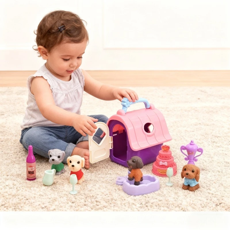 طفل الحيوانات الأليفة مجموعات الالعاب محاكاة صغيرة كلب قفص مجموعة المشهد لعبة الطفل مسرح لعبة التفاعل بين الوالدين والطفل التعليم المبكر لغز