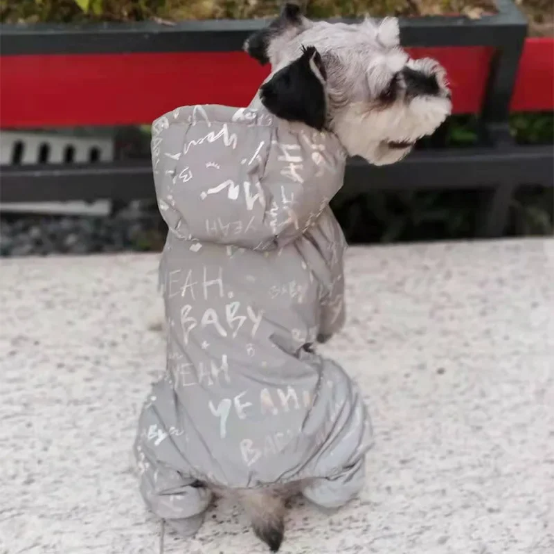 Reflective Clothing for Pets Warm Letter Printing Silve Color Four-legged Pet Waterproof Small and Medium Dog Winter Jumpsuits