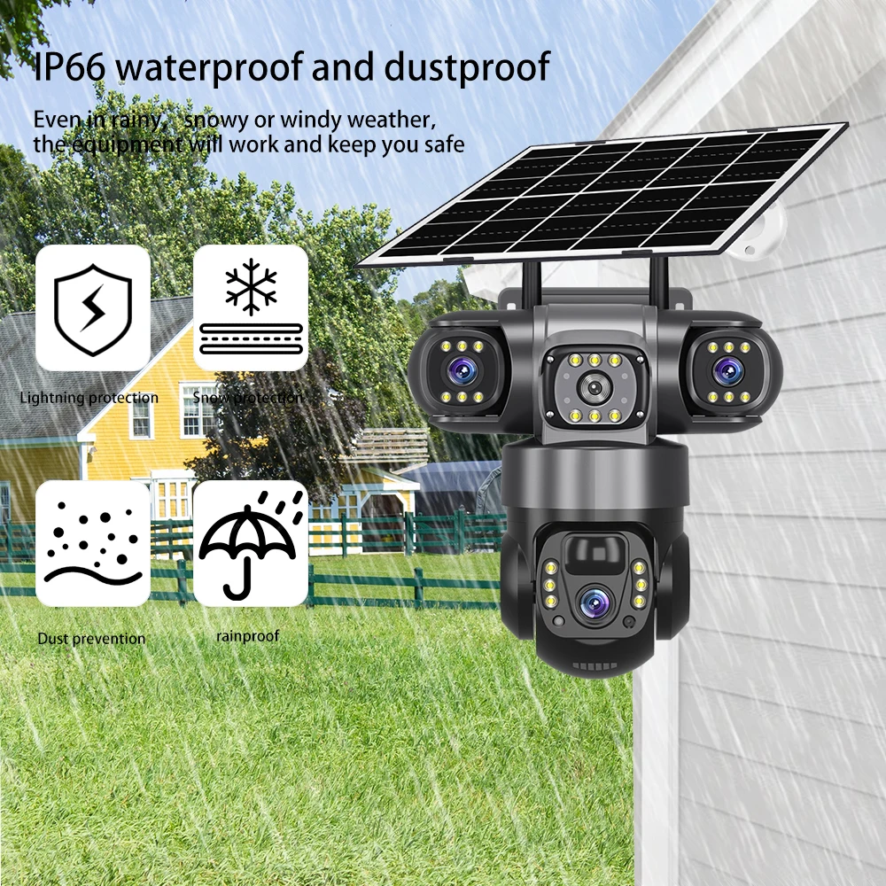 V380 PRO 12MP 6K PTZ 4G SIM Outdoor Security Camera Triple Lens Three Screen Color Night Vision IP Surveillance