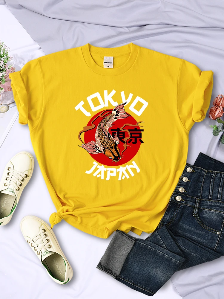 Tokyo Koi Fish Prints Women Short Sleeve Street Harajuku O-Neck T-Shirt Casual Hip Hop Fashion Tops All-math Female Tee Clothing