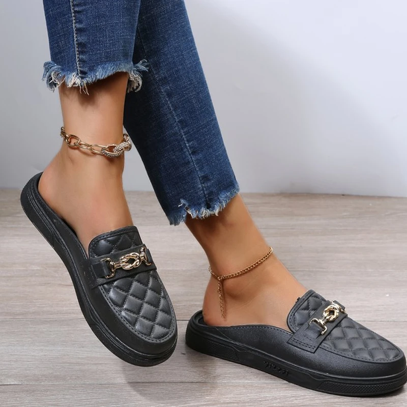 Summer Flat Comfortable Lazy Thick-soled Beach Sandals for Outer Wear Fashionable and Casual Baotou Half-slippers for Women