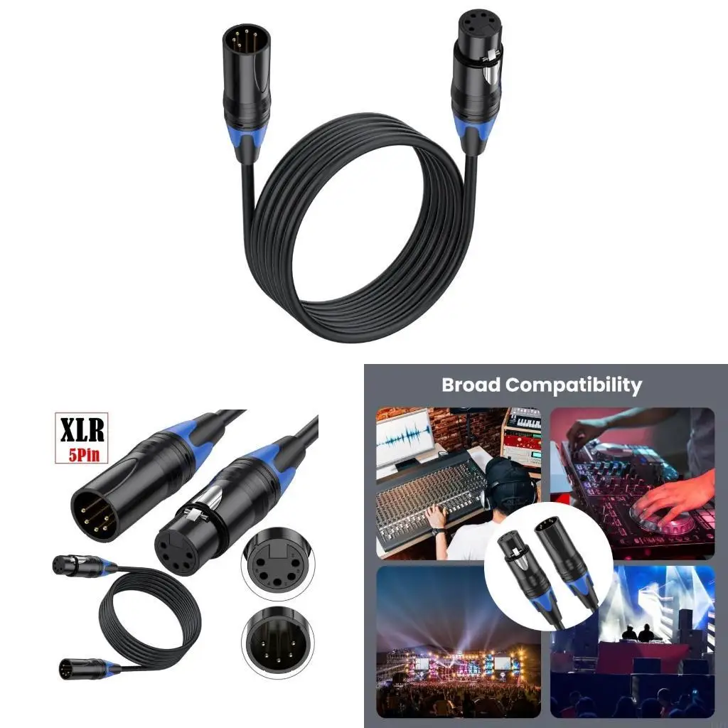 E1PF 5 Pin XLR DMX512 Adapter Cable, DMX512 5-cores XLR Male to Female 5-pin Connector Cord for Mixing Console Sound Card