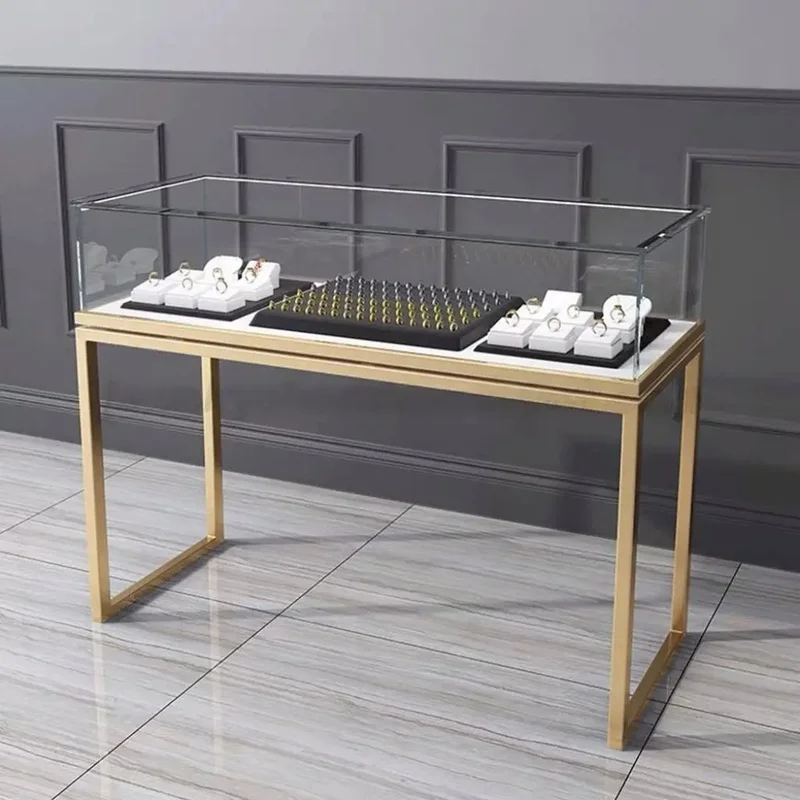 custom.Luxury Curved Front Jewelry Display Showcase Minimalist-Shaped Glass Boutique Counter