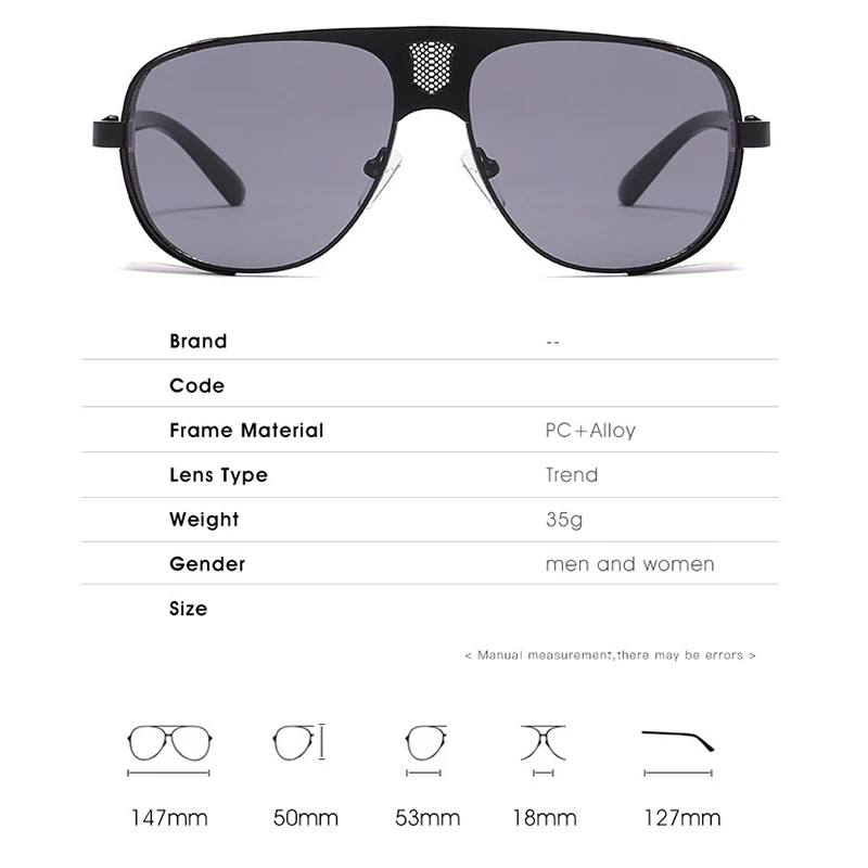 Flat Top Mesh Side Shield Pilot Sunglasses Men Fashion Metal  display picture 1