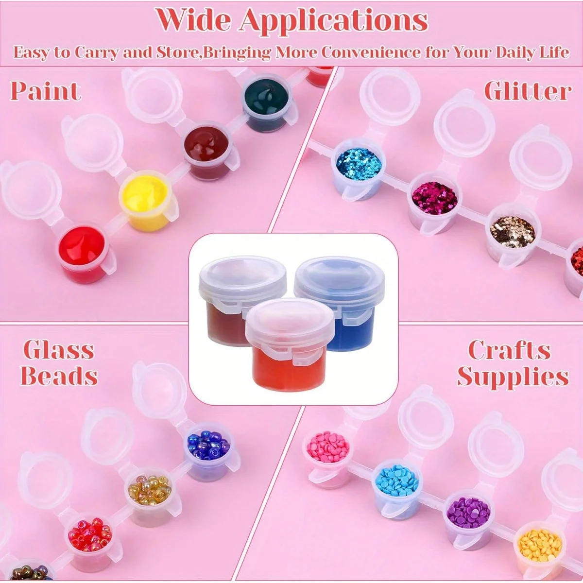 240pcs 40 Strips Empty Acrylic Mini Paint Pot Container Strip Storage with Lid for Classrooms School Art Crafts 3ml/ 0.1oz