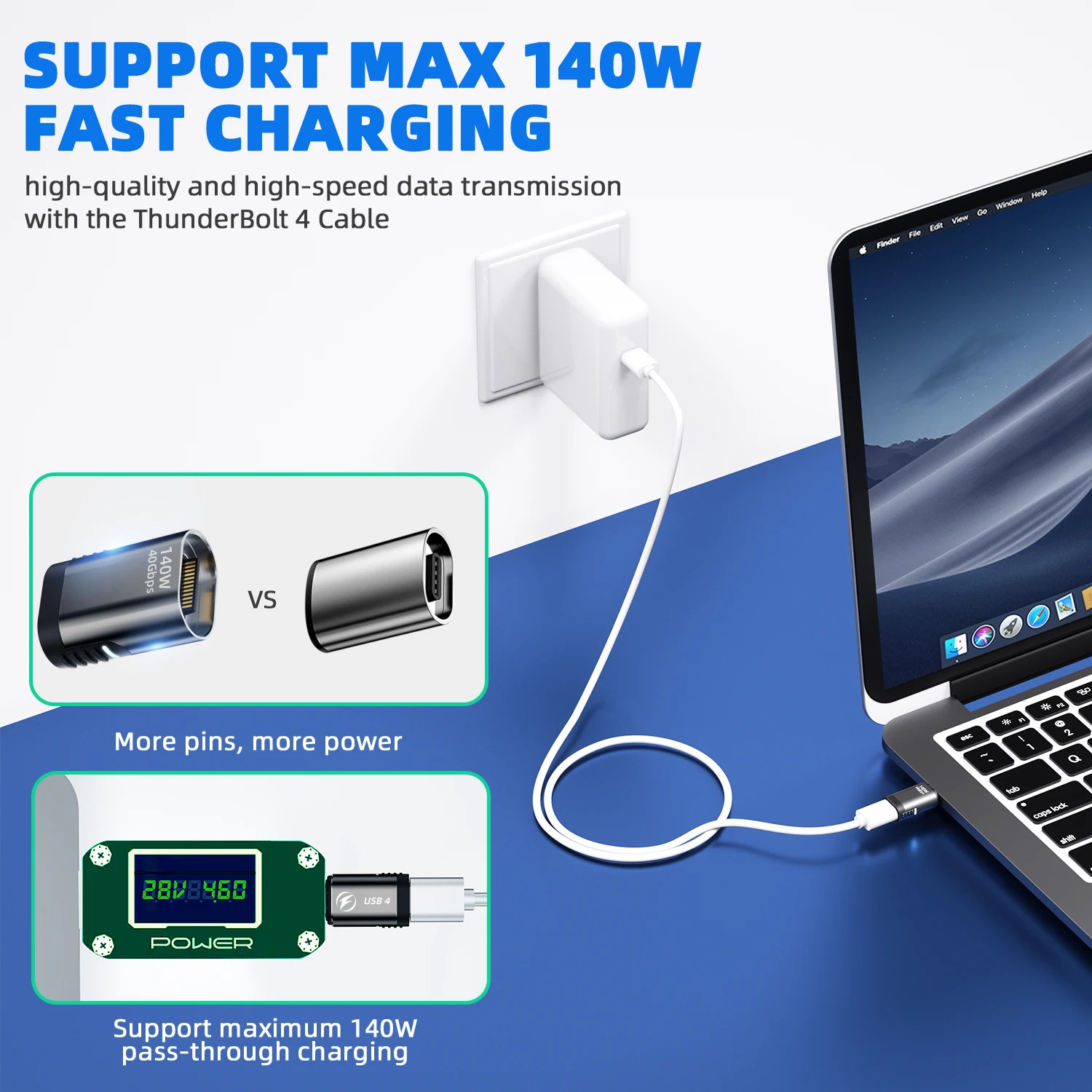 ANKNDO-Adaptateur de chargeur magnétique de type C pour Macbook, convertisseur de câble magnétique, connecteur de câble USB C, 40Gbps, 8K, 140W