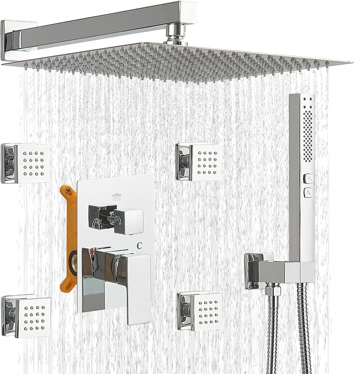 Rumose Rainfall Shower System With 4 Body Jets Wall Mounted 4 Mode Shower Faucet Set With 12 Inch Rain Shower Head And 2 In 1