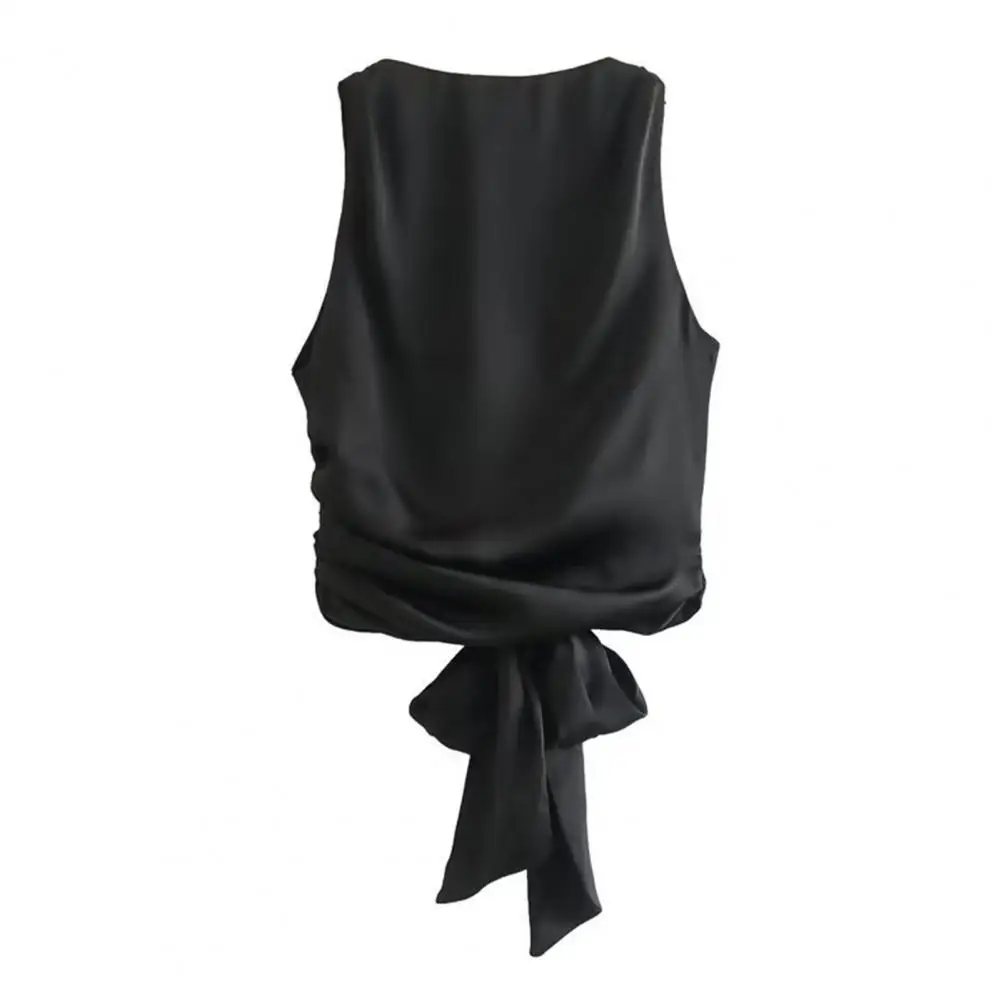 Solid Color Vest Smooth Satin Vest Top Elegant Satin Texture Vest Tops with Bow Tie Closure for Women Chic Summer Fashion