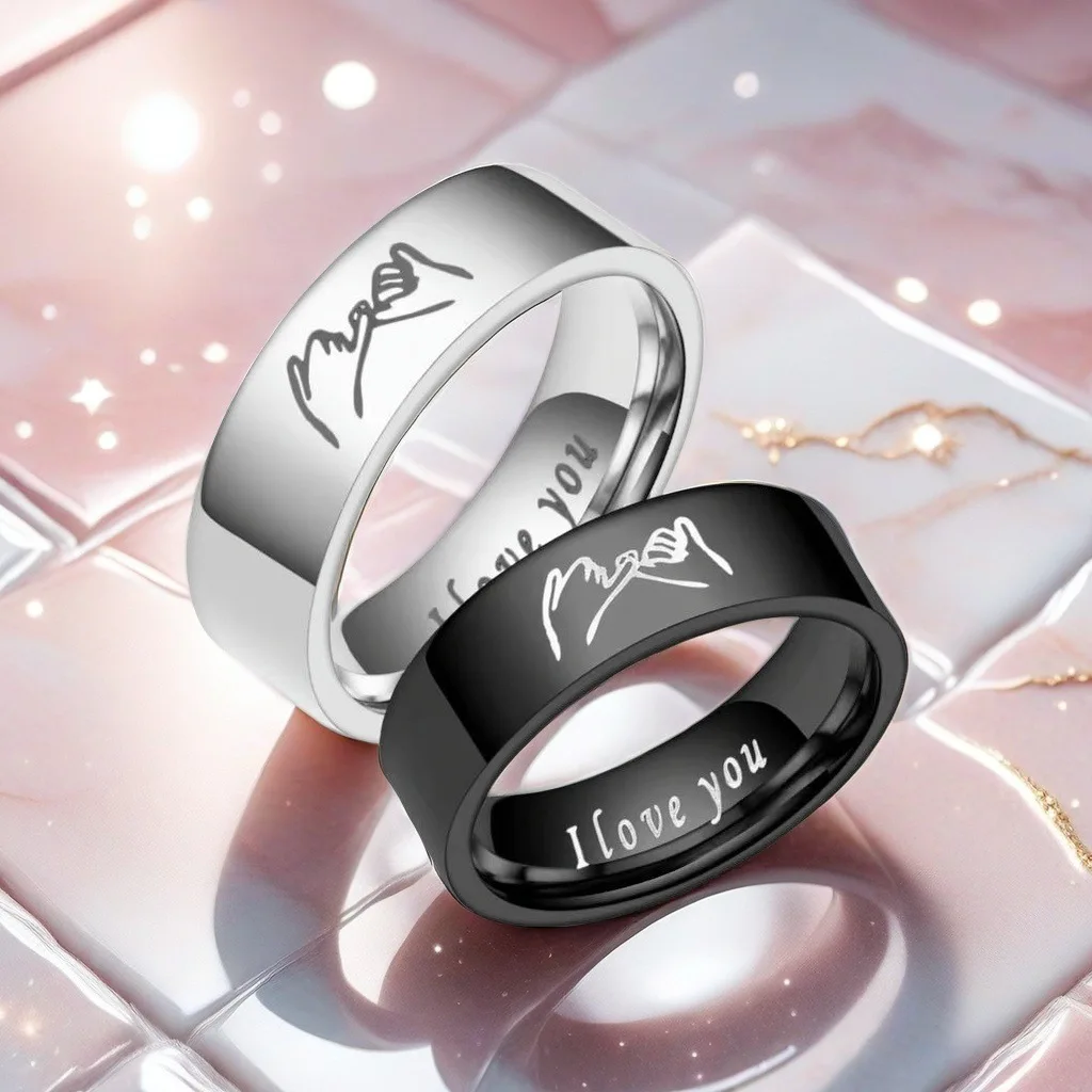 Fashion Titanium Steel Couple Rings With Letters I LOVE YOU Inside Jewelry Gifts For Love Couples Black And White Two Styles