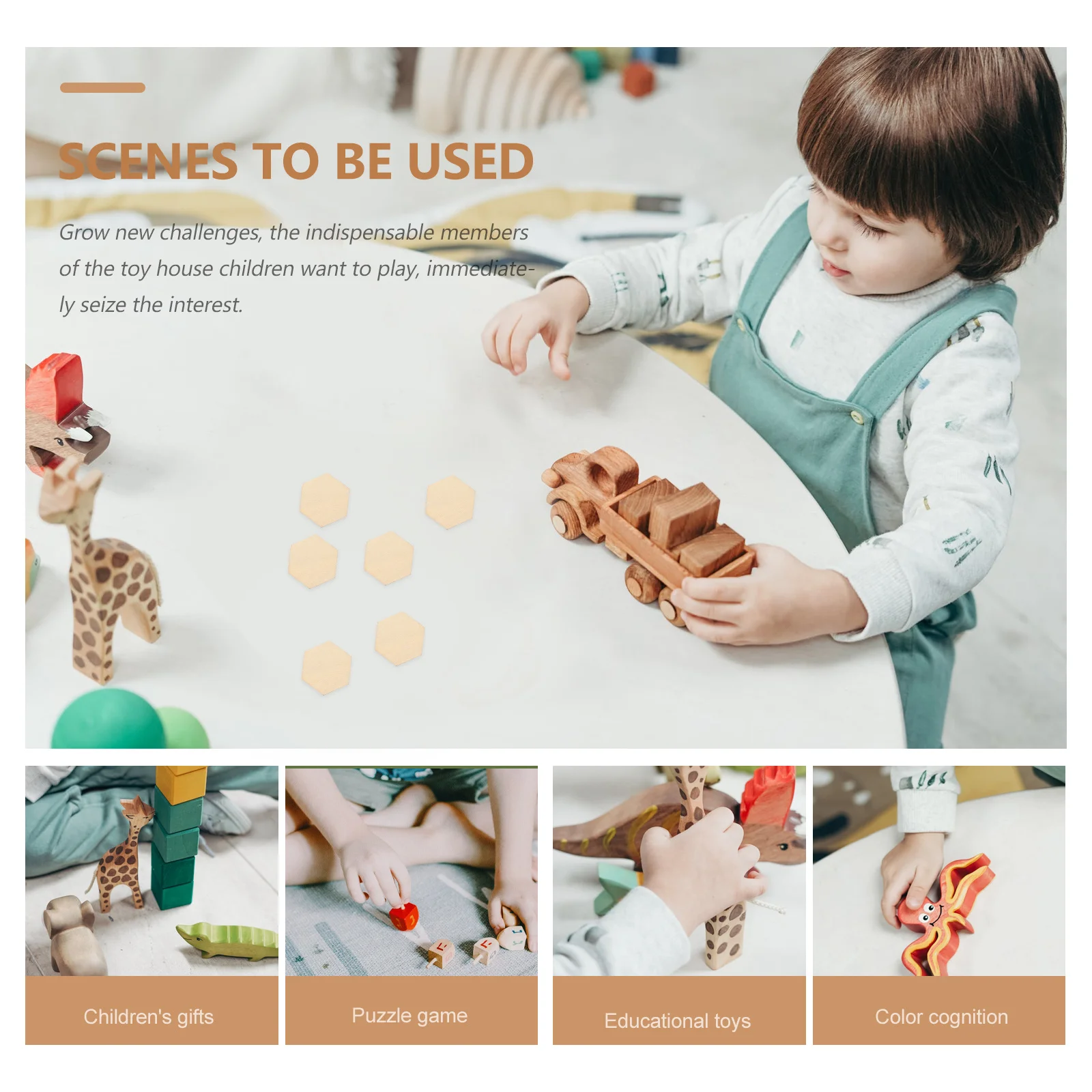 

100Pcs Wooden Hexagonal Shapes Beech Pieces Smooth Surface DIY Crafts Decorations Wedding Birthday Christmas Party Ornaments