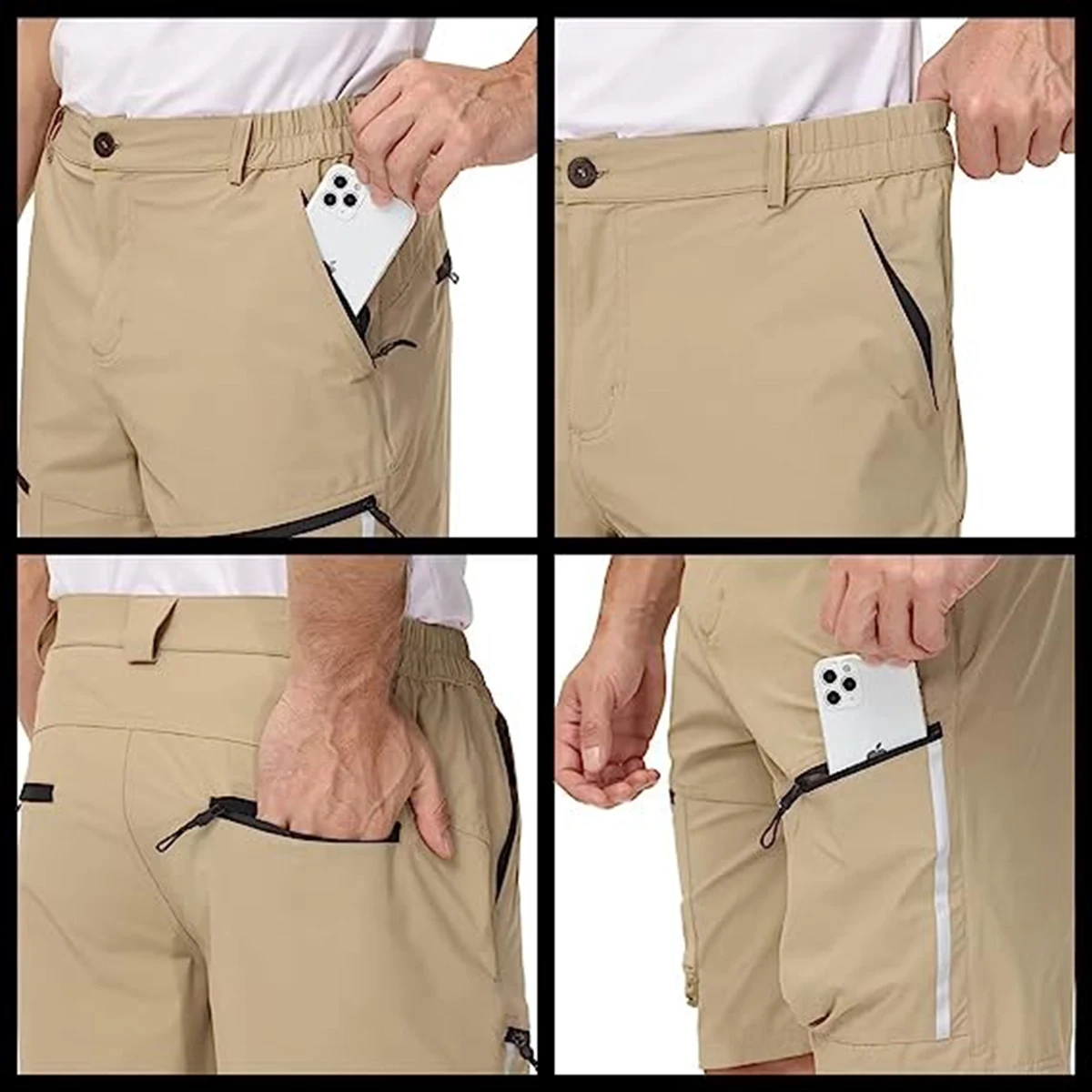 Imagem -04 - Shorts de Carga Impermeável Reflexiva Listra Masculina Calças de Caminhada Bolsos com Zíper ao ar Livre Secagem Rápida Pesca Calças Corrida