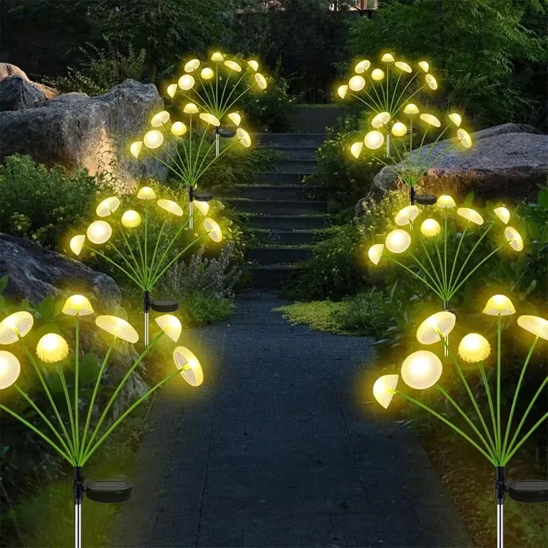 Solar Jellyfish Mushroom Stake Lights IP65 Waterproof 6-10LED Garden Yard Decor with Steady/Flashing Warm Multicolor Modes