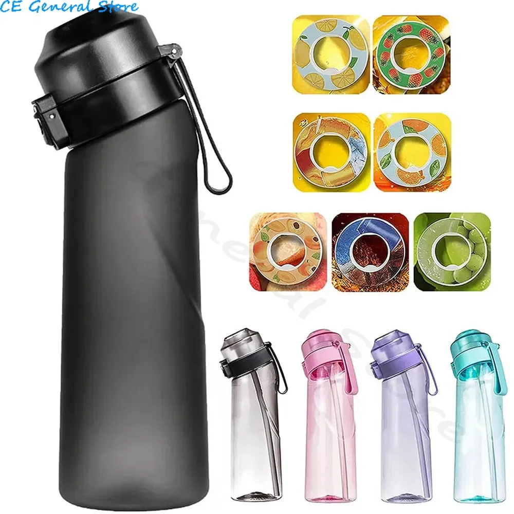 Flavored Water Bottle 650ml Sports Alr Up Drinking Bottle 7 Fruit Fragrance Pods Water Cup for Outdoor Camping Fitness Fashion