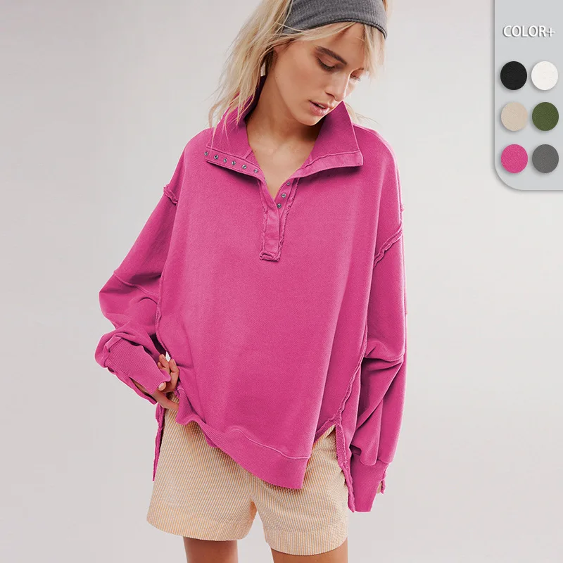 

2025 Women's Lantern Sleeve Split Lapel Loose Sweater