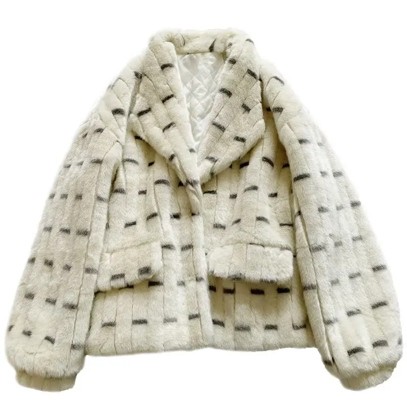 

Faux Mink Fur Coats Women Jacket Furry Outerwear Pocket Turn Down Collar Long Sleeve Thick Warm Fur Loose 2025 Autumn Winter