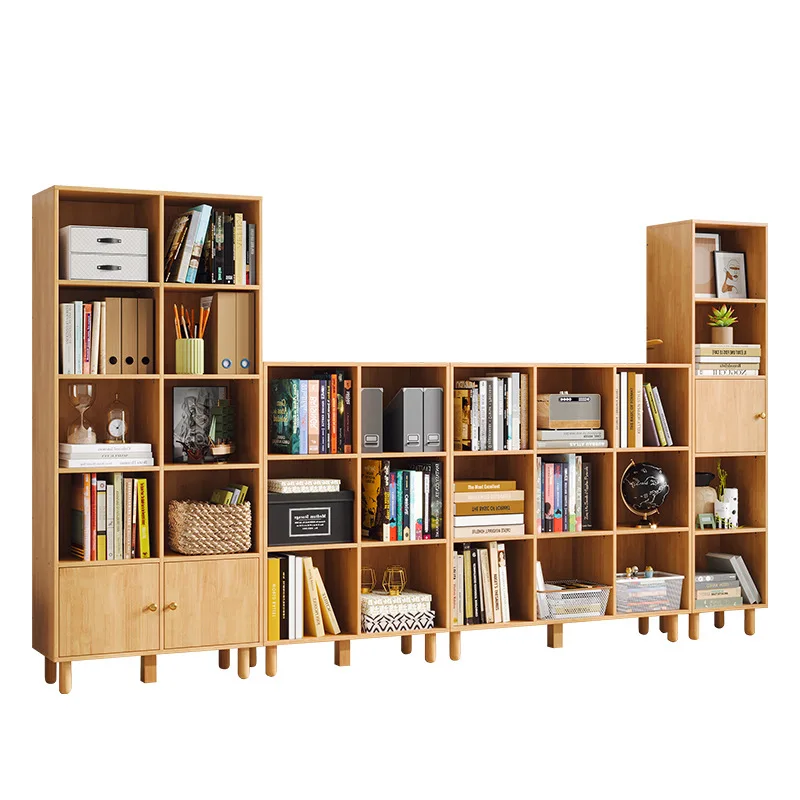

Nordic high-end light luxury Japanese bookcase shelf, living room board floor with door multi-layer bookshelf free combination