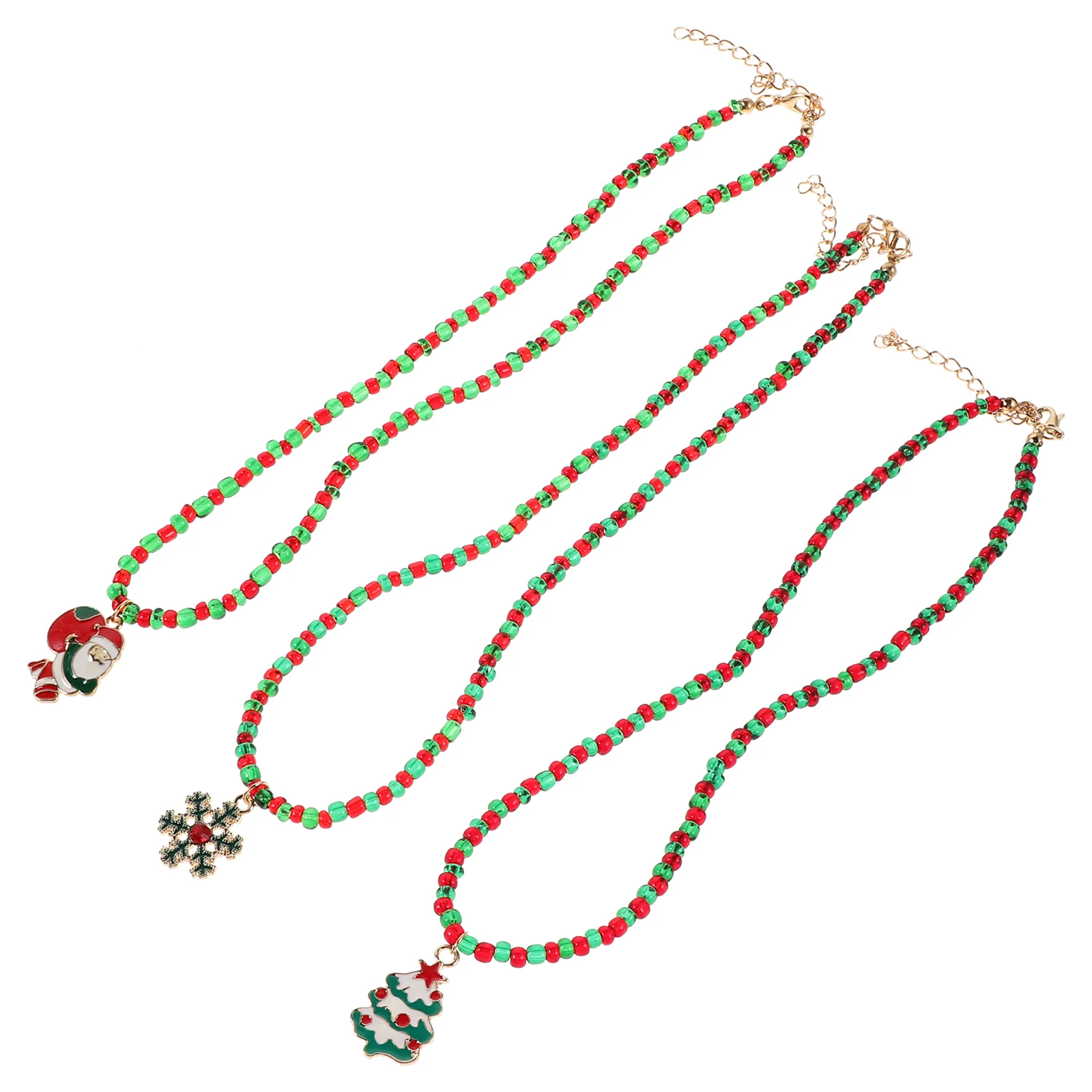 

3Pcs Christmas Jewelry Necklace Red Green Beads Santa Claus Tree Pendant Xmas Holiday Party Necklace Holiday Necklaces for Women