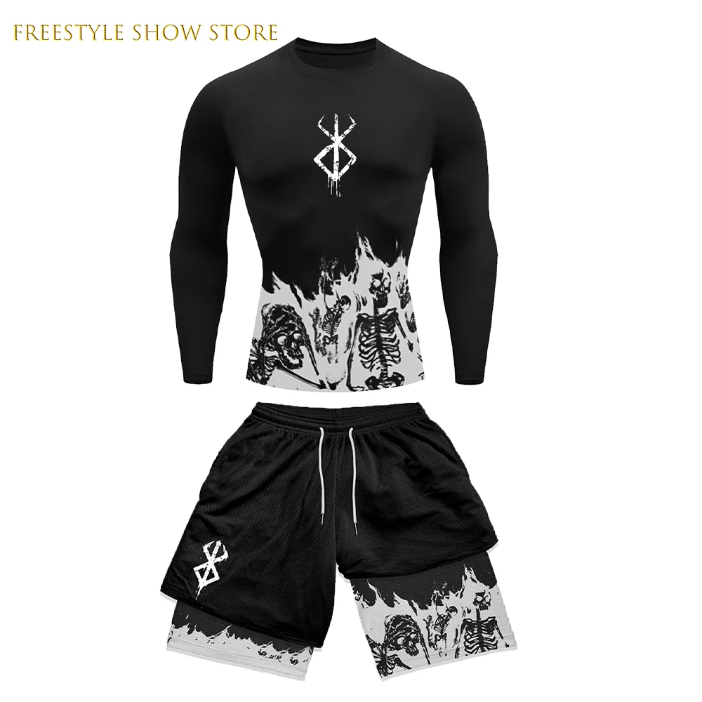 

Anime Berserk Guts 3D Printed Men's Compression Set Long/short Sleeve Gym Top+Workout Shorts Quick Drying Rash Guard Set