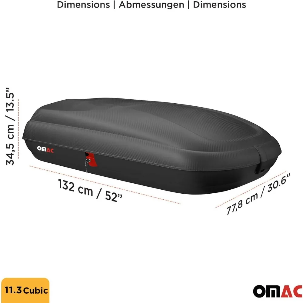 Car Rooftop Cargo Box Luggage Carrier 11.3 Cubic Feet Carbon Fiber Textured