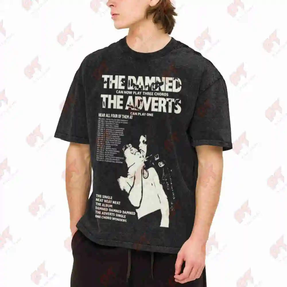 The Damned And Adverts 1977 Tour Vintage Washed Tee Pure Cotton T-Shirt