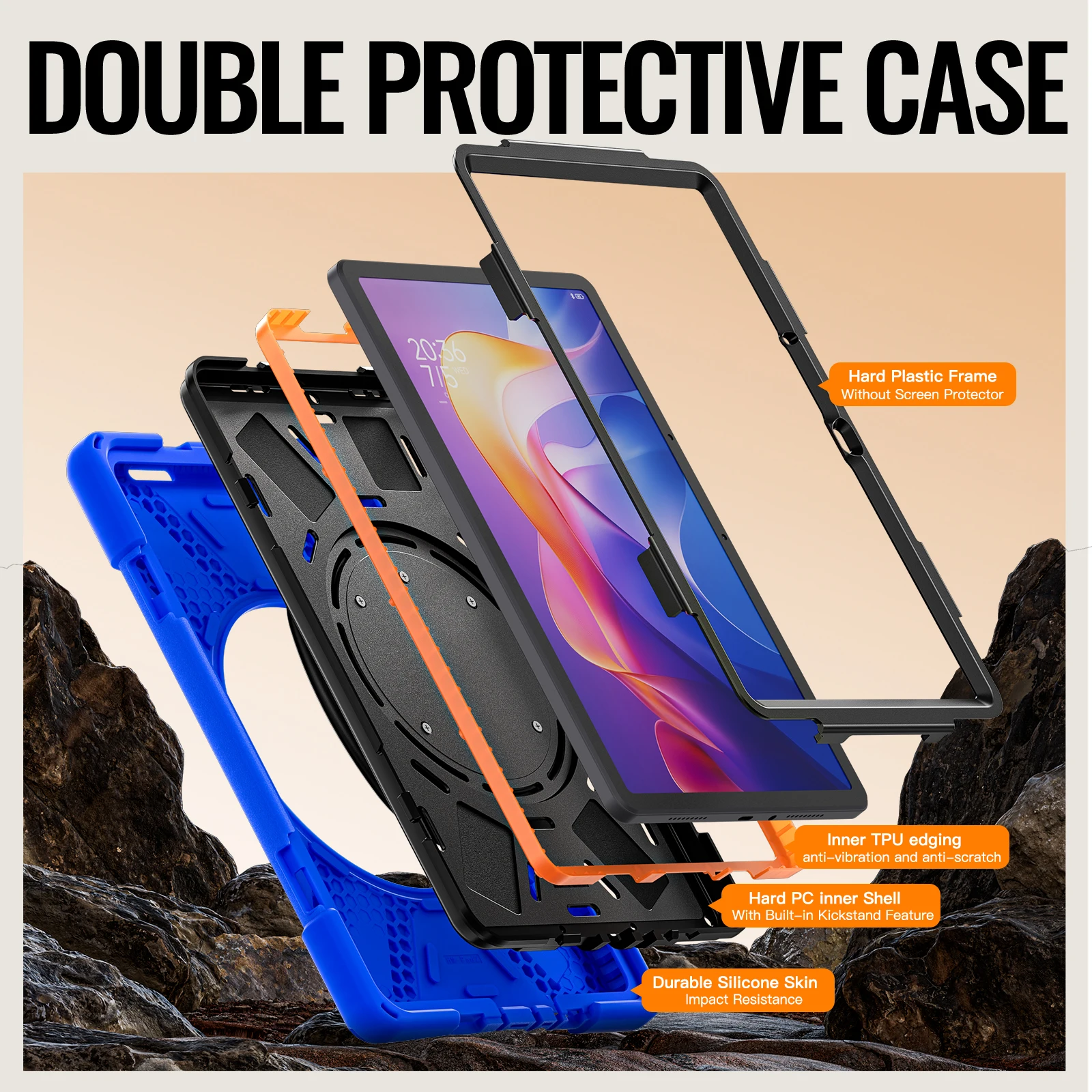 Rugged Armor Case For Xiaomi Redmi Pad 2 2025 11.0 inch 25040RP0AG 25040RP0AI Hybrid Cover With Rotating Handle Grip Neck Strap