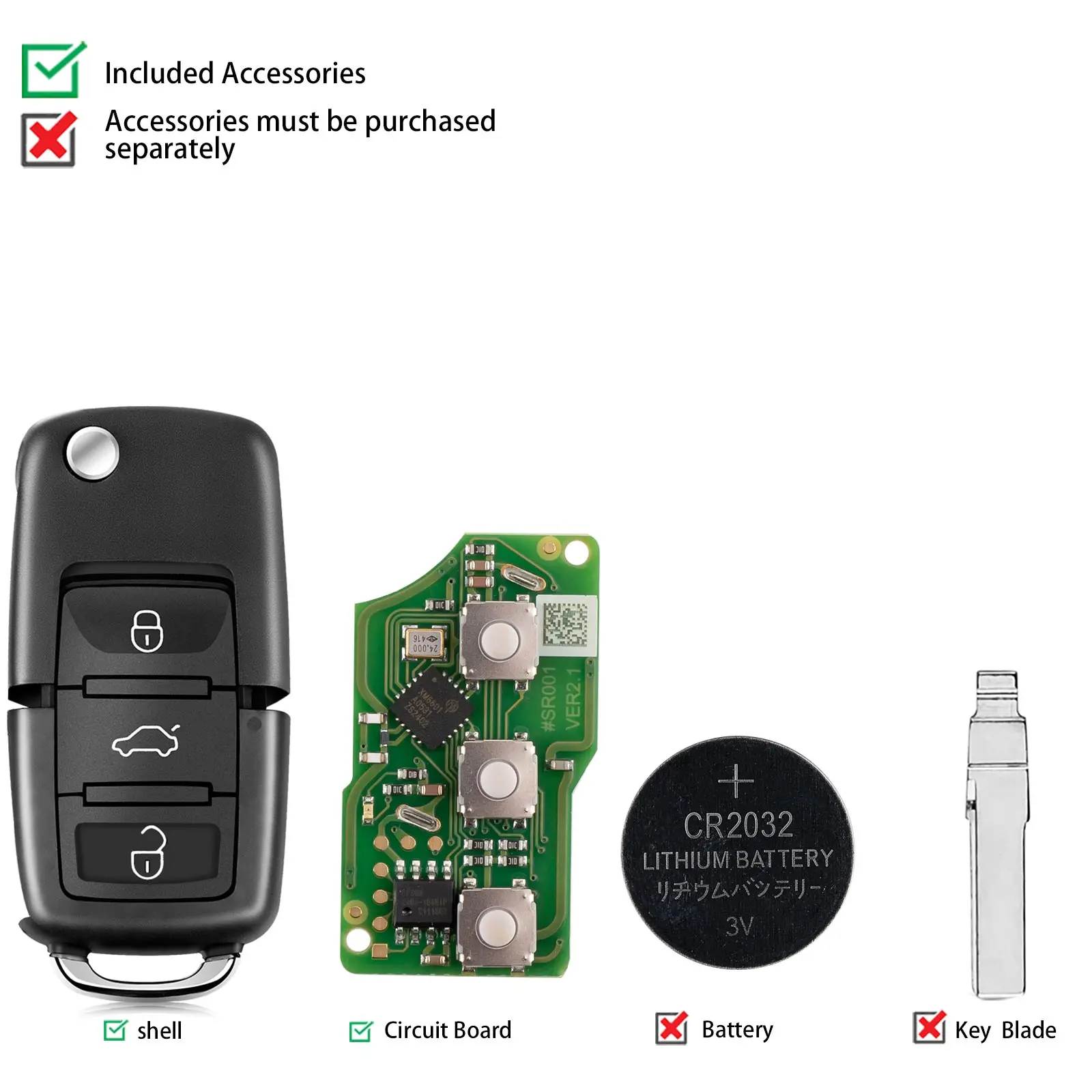 XHORSE XKB501EN Special X001 Remote Key For VW B5 Style 3 Button Wired Universal Remote For VVDI Mini Key Tool English Version