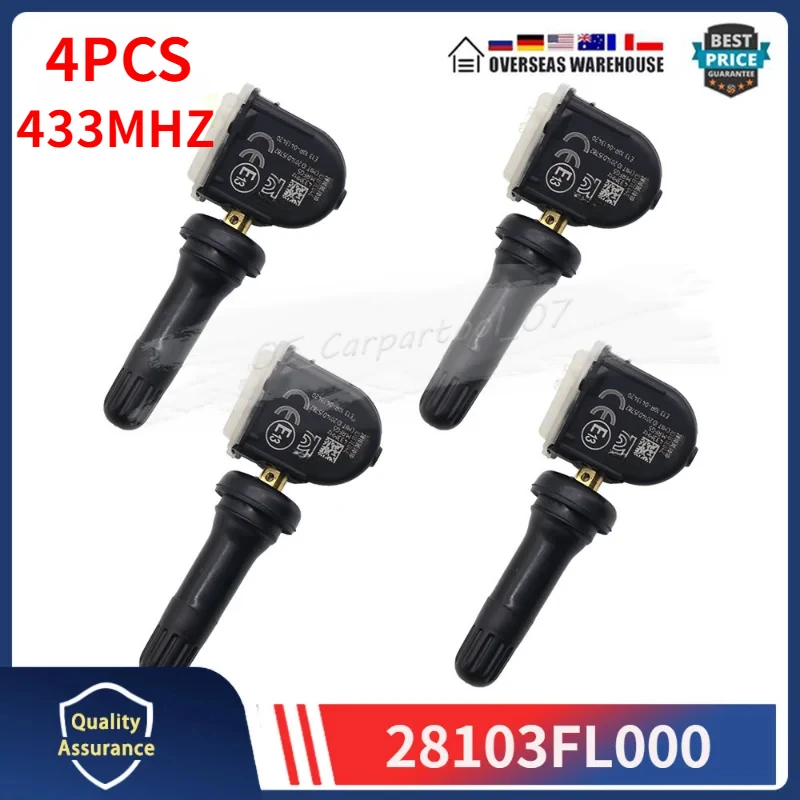 433MHZ TPMS Car Tire Pressure Sensor 4PCS 28103FL000 28103-FL00B For 2019 2020 2021 2022 2023 Subaru Ascent Forester 28103-FL010