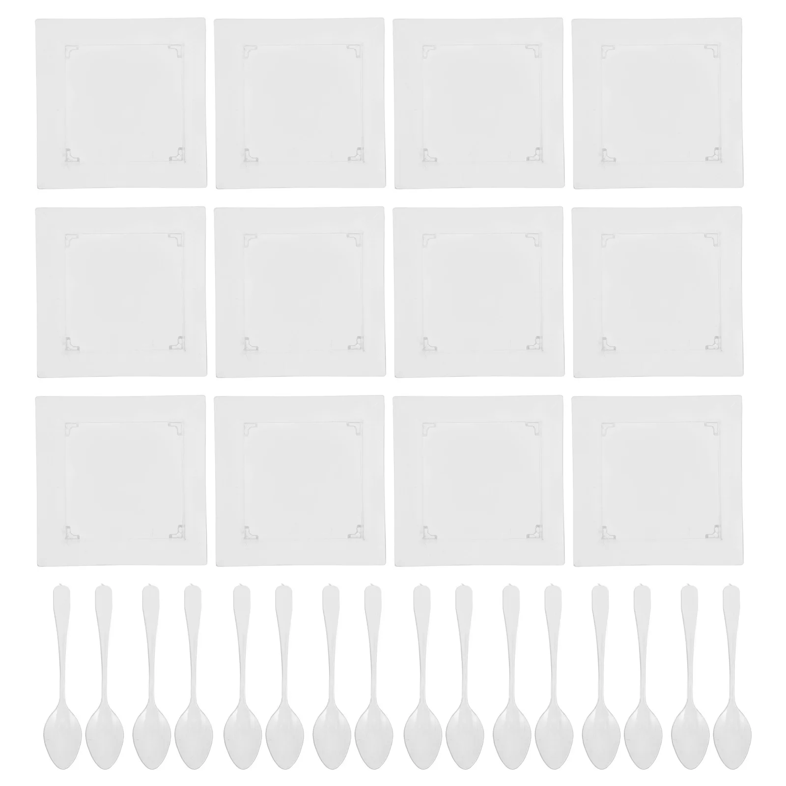

100pcs Mini Dessert Plates With Spoons Clear Square Plastic Appetizer Trays For Cake Ice Cream Fruit Salad Party Wedding Serving