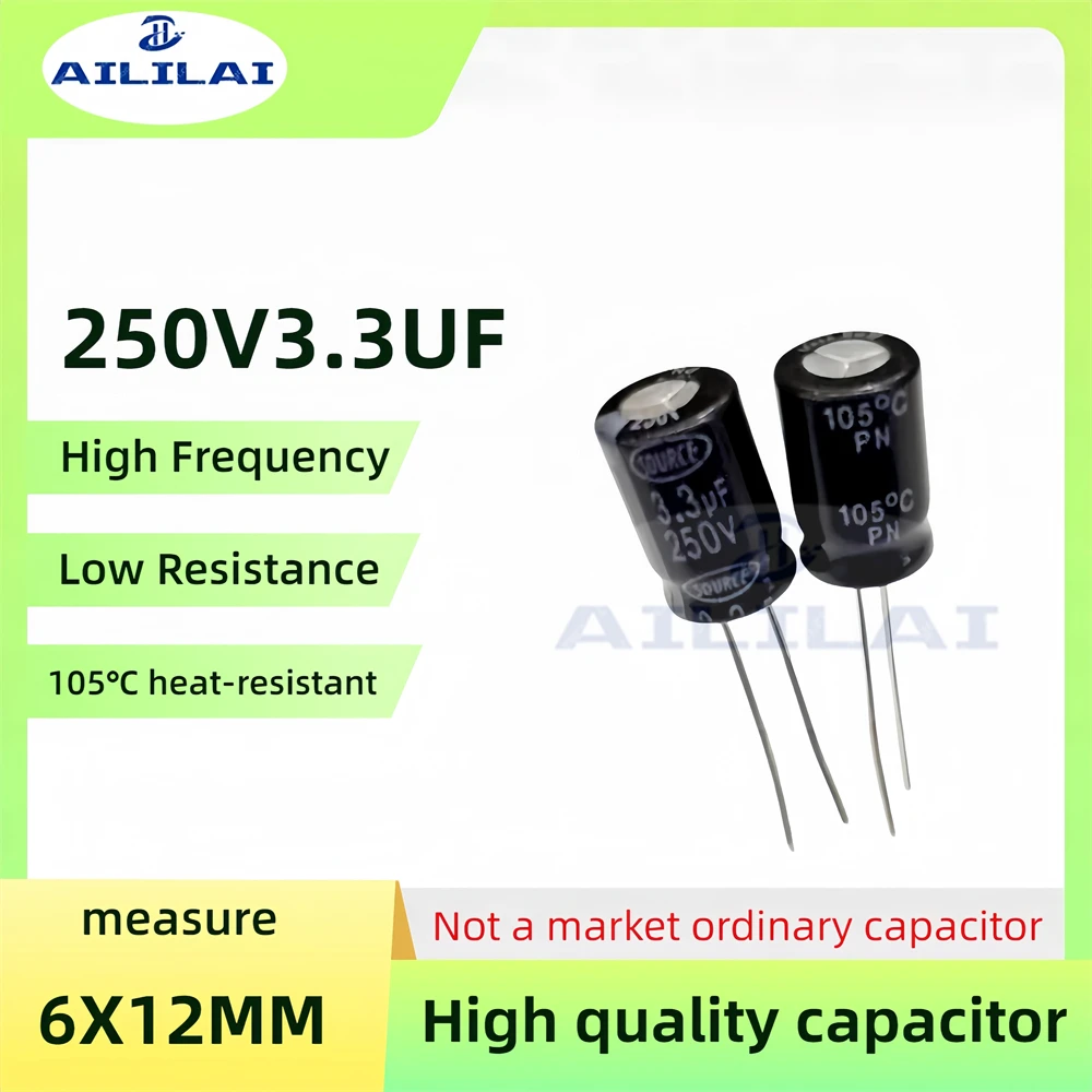 20PCS Original 250v3.3uf Low ESR/Impedance High Frequency 250V 3.3UF Aluminum Electrolytic Capacitor 250V3.3UF Size: 6X12MM