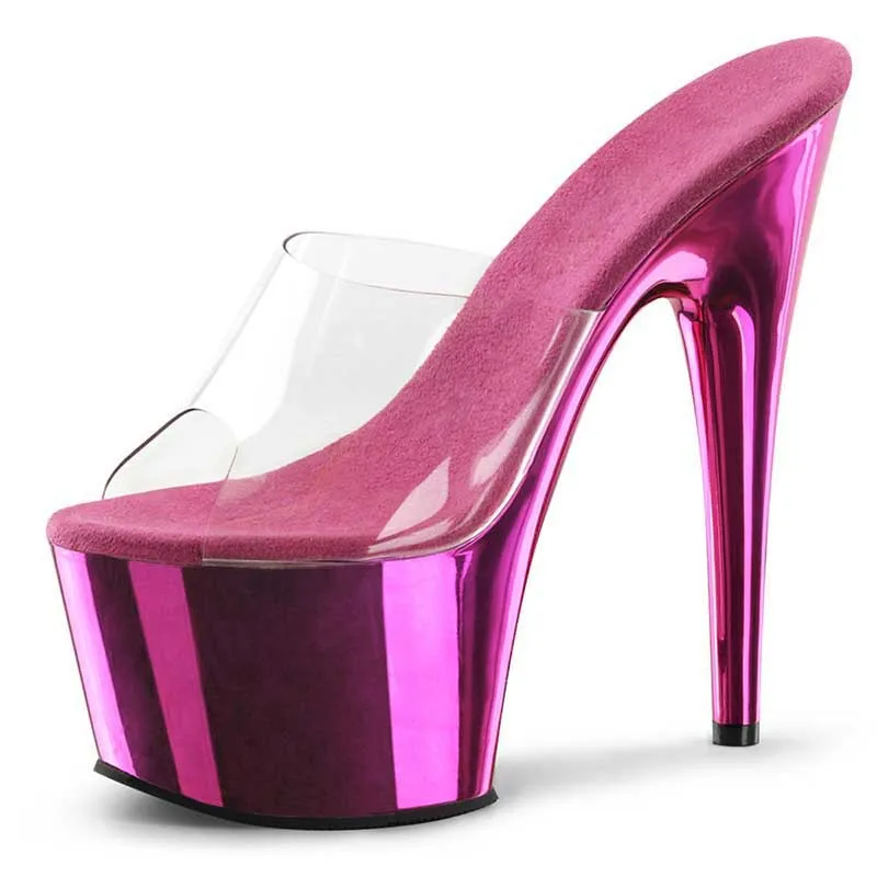 Auman Ale Large Size Summer Women's Slippers Outdoor Transparent Women's Sandals 17 CM Thin Heel High-heeled Platform Shoes