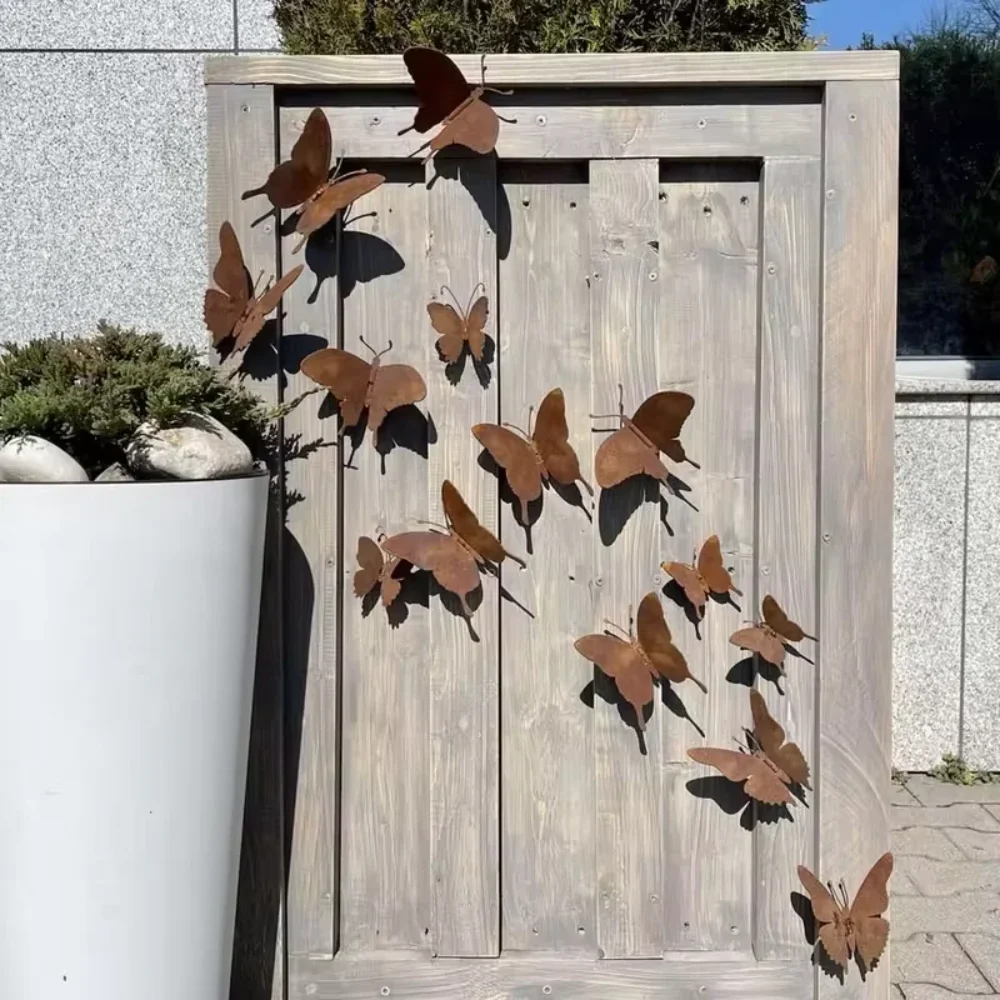 15 Pcs Creative Yard Decoration Rusty Metal Butterfly Home Outdoor Wall Art Rustic Garden Fence Decor