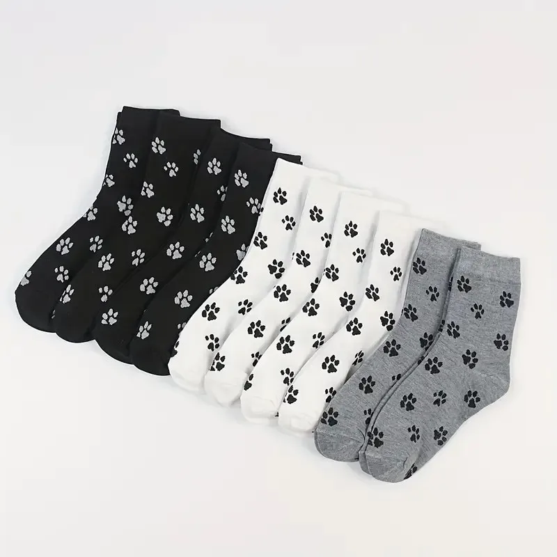 6/10 Paar Damen-Rundhalssocken mit Hundeklaue-Motiv, niedliches Cartoon-Muster, bequem, schweißabsorbierend, atmungsaktiv, lässige Socken – Detail 11