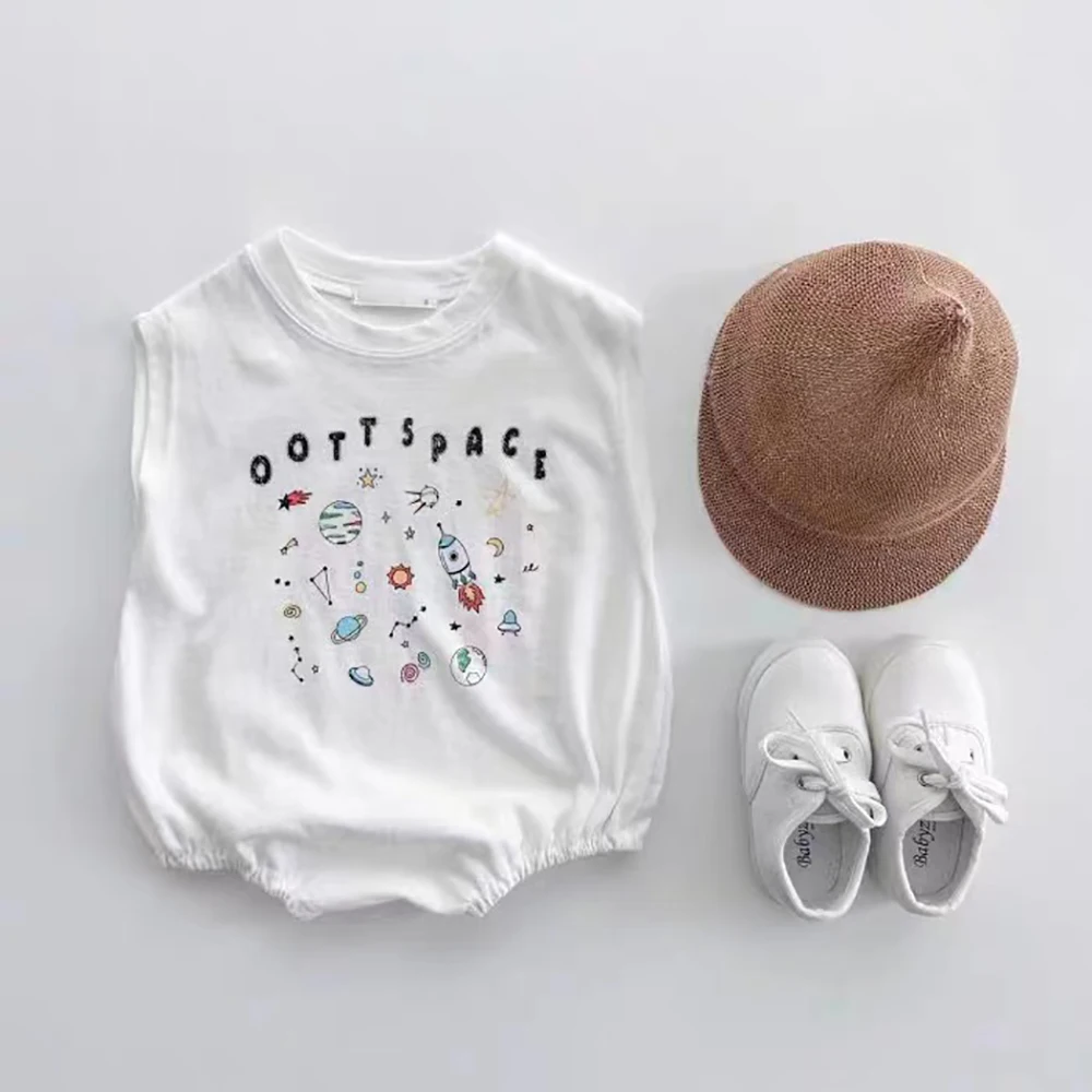 Summer new newborn baby cotton galaxy universe short sleeve climbing suit ultra-thin soft fart jumpsuit