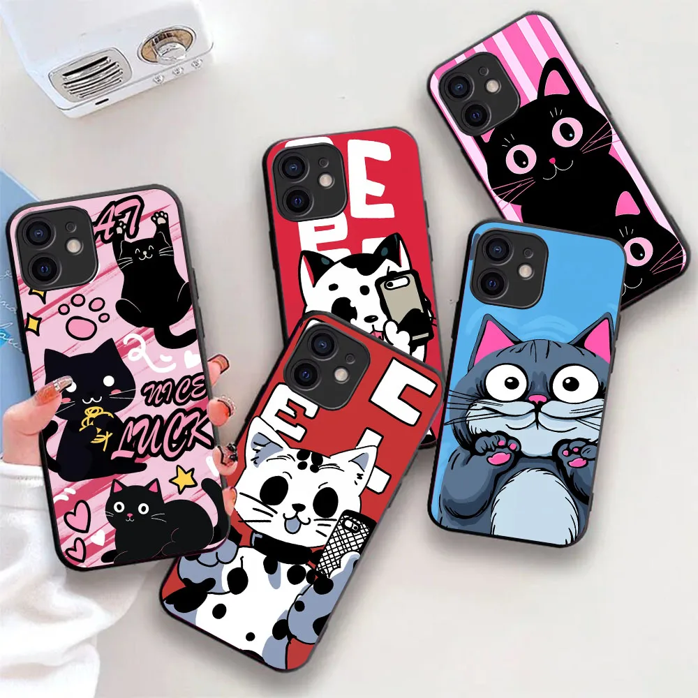 Flexible TPU Case For iPhone X XS 7 8 11 14 15 Plus Pro Max WX-12 Cute cat