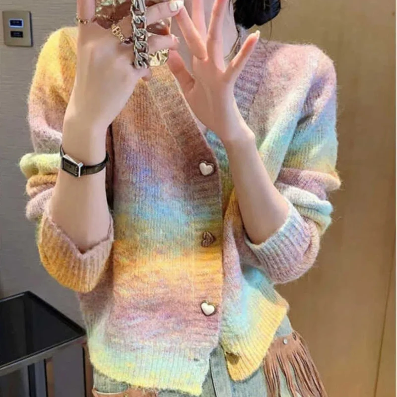 Gradient Color Sweater for Women's Autumn/winter 2024 New Popular Design Niche Knitted Cardigan Jacket High-end Top