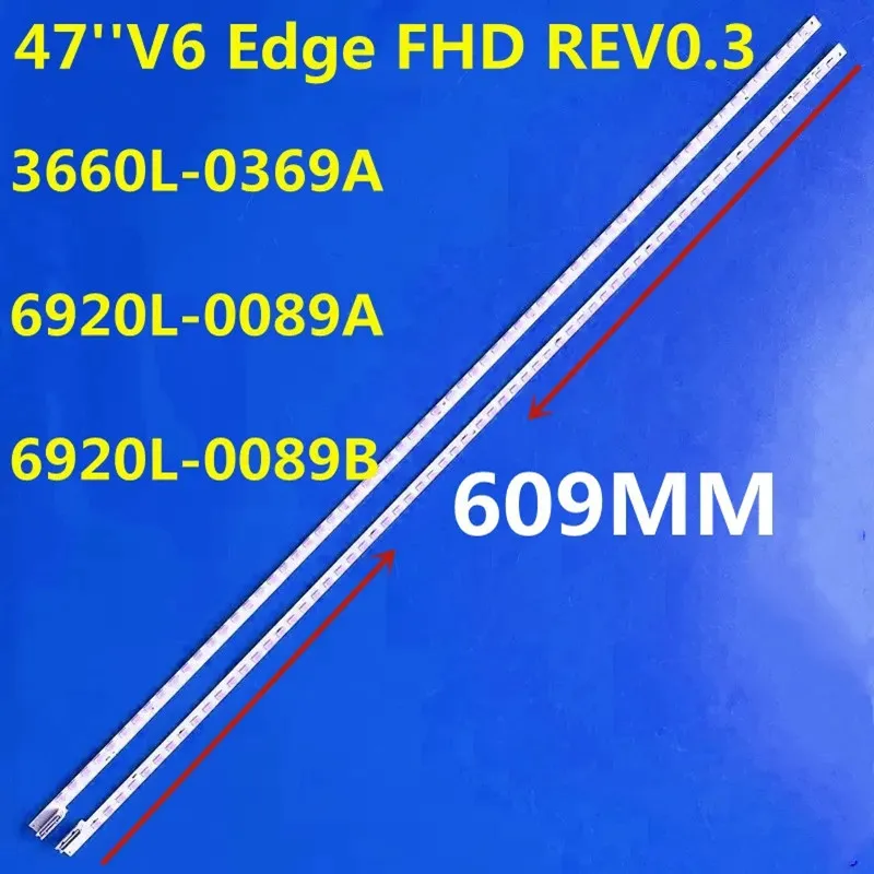 Tira LED 64LEDs, 47 V6 Edge, 660L-0369A, 6920L-0089A, 6920L-0089B, 47LW5300, 47LW4500, 47LV5500, 47LW5700, 47PFL7606H, LC470EUN, Novo