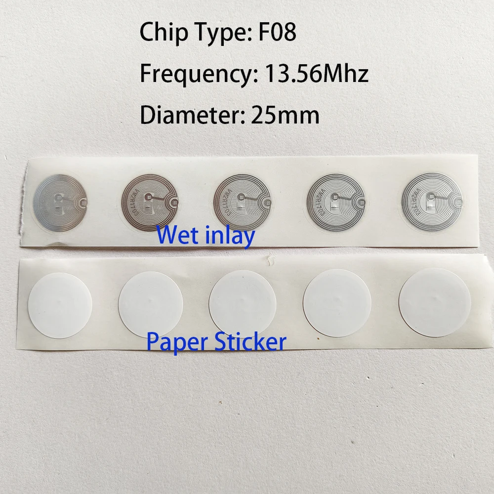50Ps 13.56MHz Smart Tag ISO14443A NFC 1K S50 IC F08 NFC Wet Inlay Sticker Universal Lable Tag Andriod For Access Control System