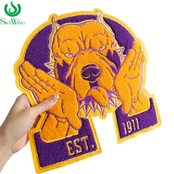 Iron on Omega Psi  Fraternity Patches for Jackets and Hoodies, Purple and Gold, Bulldog, 1911, Men of Greek Chenille