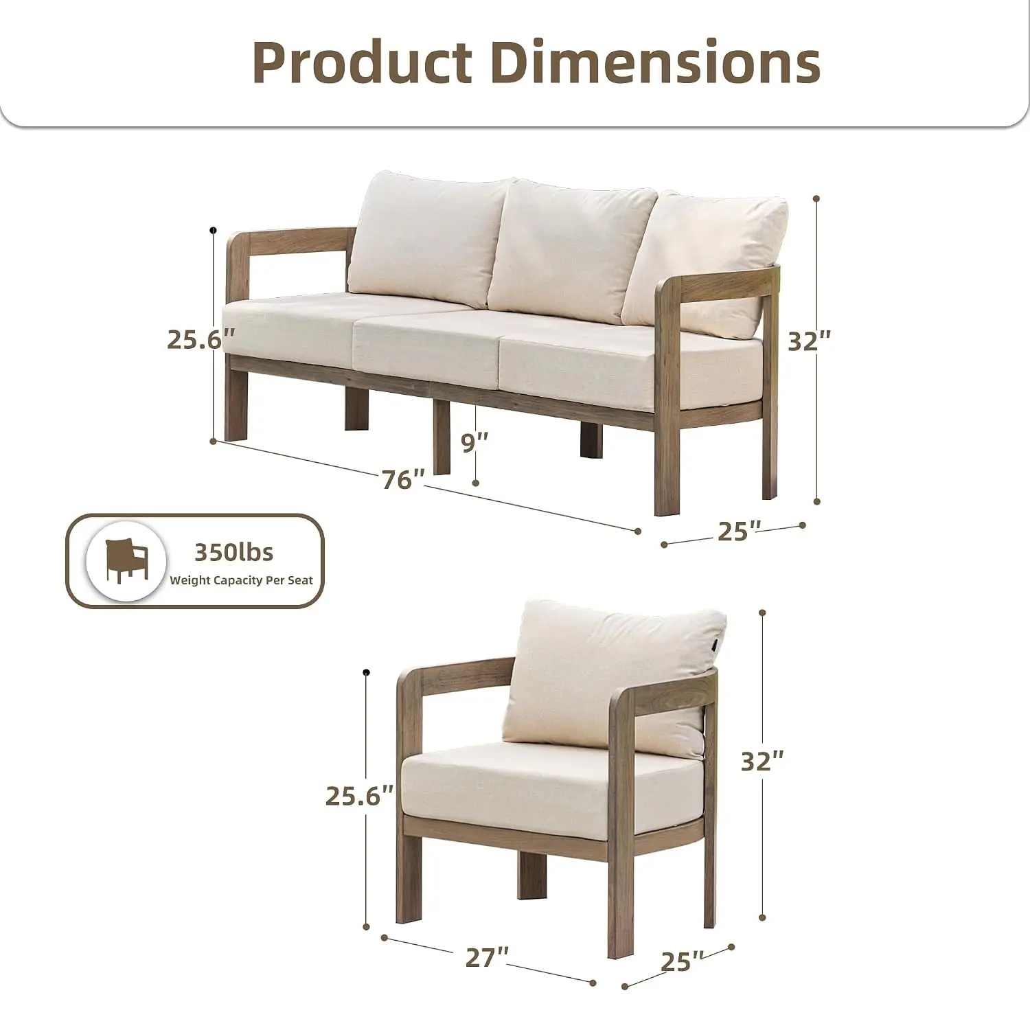 6 Inch Cushion Patio Furniture Set for Outdoor Garden Balcony 3 Pieces, Customized
