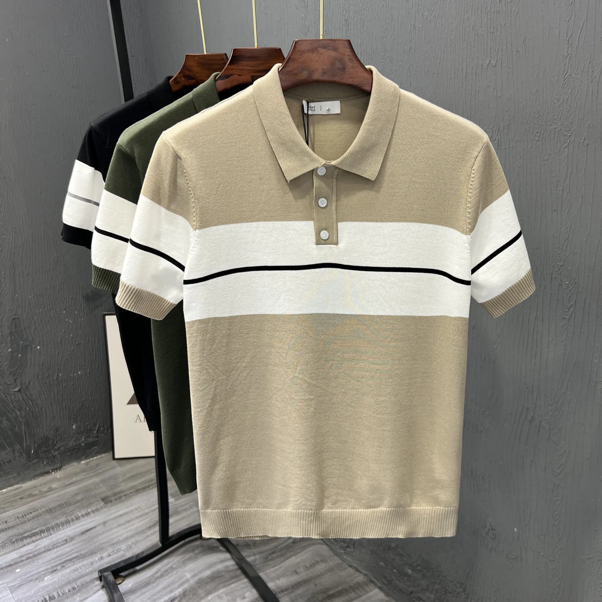 

Summer Breathable Polo Shirt Male Cotton Stripe Gym Fitness Mens Slim Fit Fashion Brand Polo Shirts Short Sleeve Plus Size R30