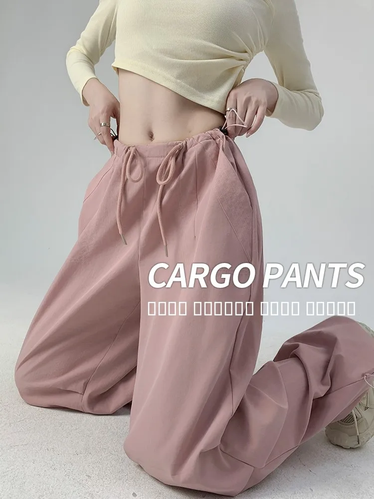 

Pink Casual Work Pants Women's Loose Straight Leg Summer Spring Autumn High Waist Polyester Fiber Durable Comfortable Spor