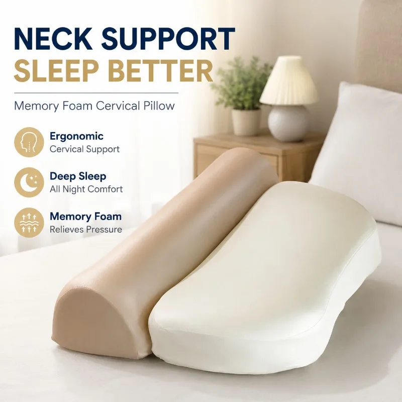 Zero-Pressure Reverse Curve Cervical Pillow Slow Rebound Memory Foam Core for Adult Night Sleep Ergonomic Neck Traction Cushion