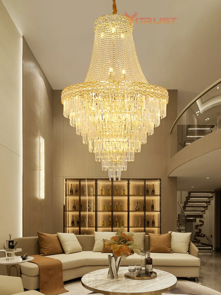 

Staircase Crystal Chandelier Lamp Villa Led Cristal Chandelier Hanging Lighting Fixture Hotel Lobby Duplex Chandelier Lamp