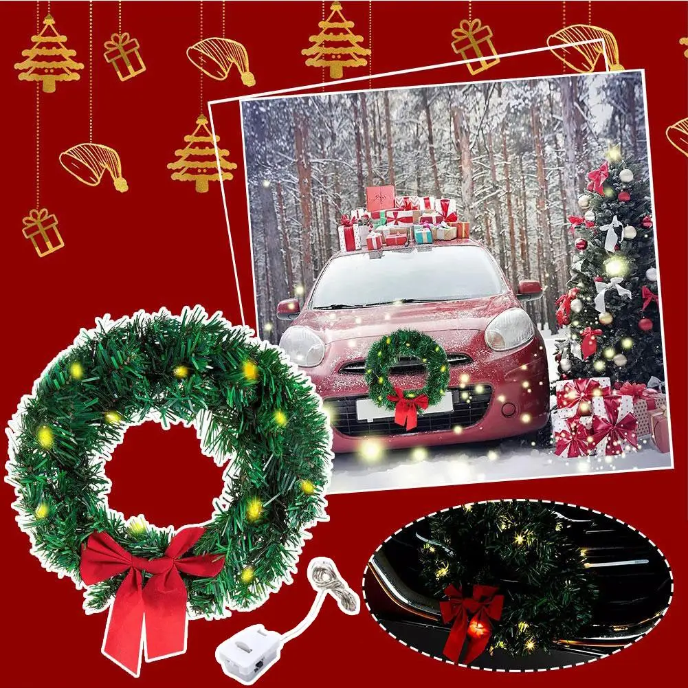 Christmas Car Decorations Truck Decoration LED Cars Lights Christmas Wreath Wreaths Artificial Home Wreath Truck Decor With G4D4