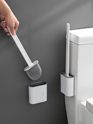 Non Perforated Wall Mounted Toilet Brush, Simple White Long Handle Household Toilet Cleaning Brush, No Dead Corners, Durable