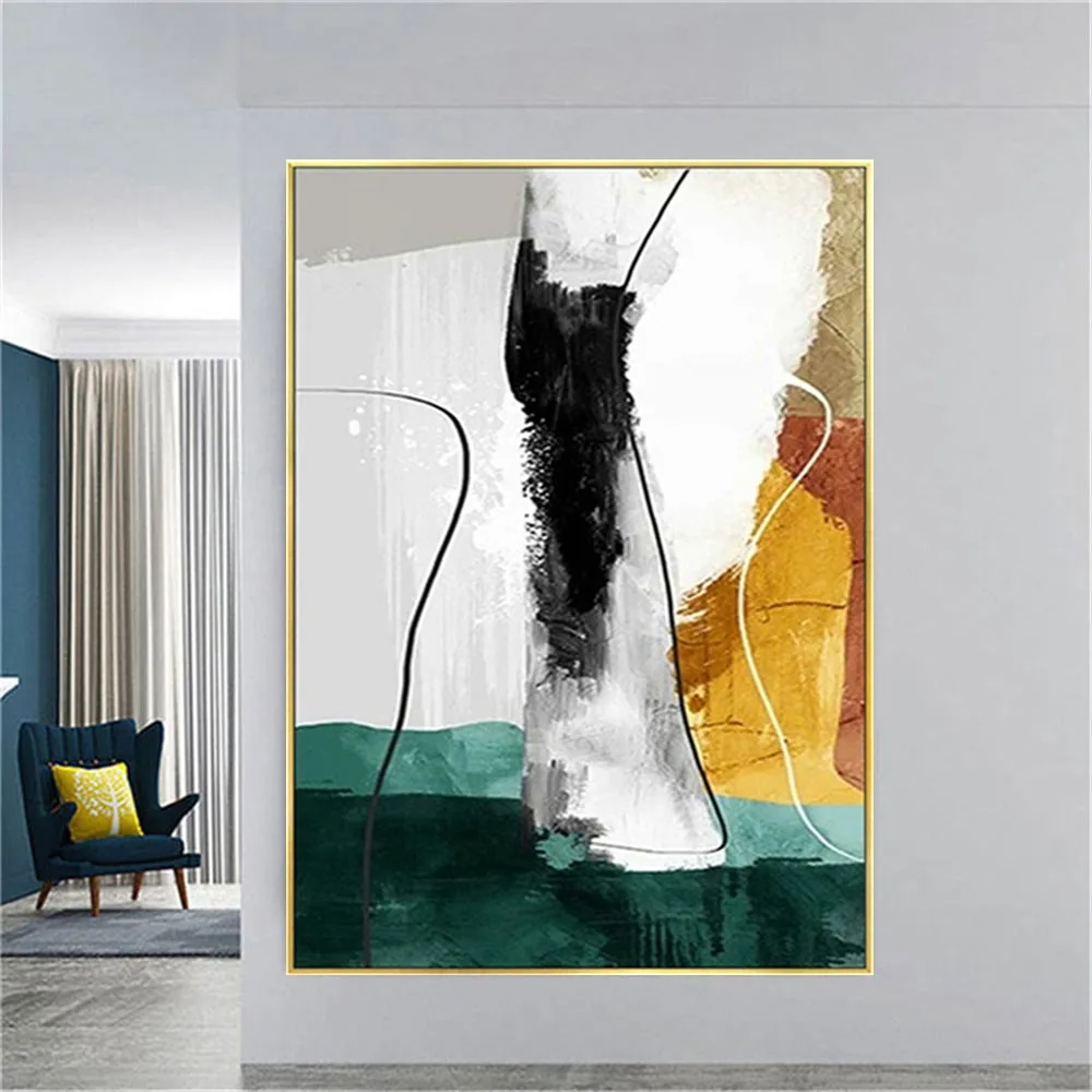 100% Hand-Painted Modern Contrasting Color Outline Drawing Wall Art Oil Painting Decor Home Canvas Picture For Living Room Mural