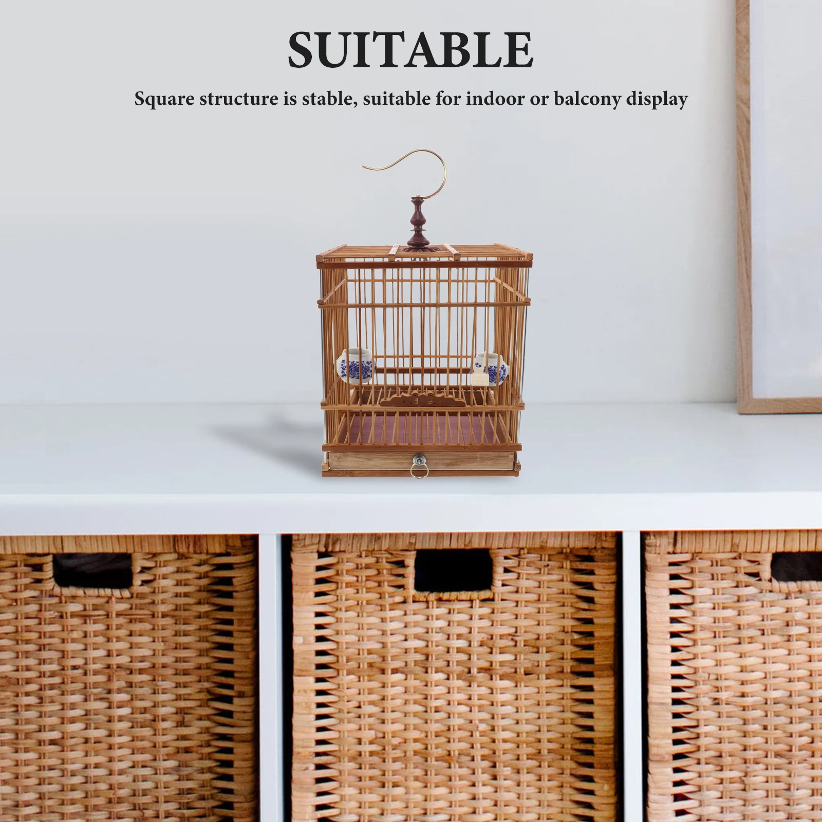 

Bamboo Bird Cage Balcony House Songbird Portable for Budgies Songbirds Metal Pet