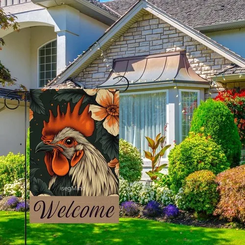 Welcome Rooster Garden Flag Double Sided, Burlap Small Flower Garden, 12x18 XXQ