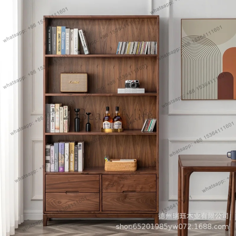 Factory Direct Sales North American Black Walnut Bookcase All Solid Wood Nordic Simple Storage Locker